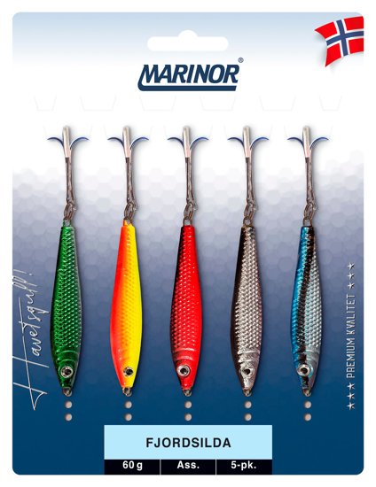 Fjordsilda 5 pk. - 25g. m/linekutter. Ass farger. Marinor